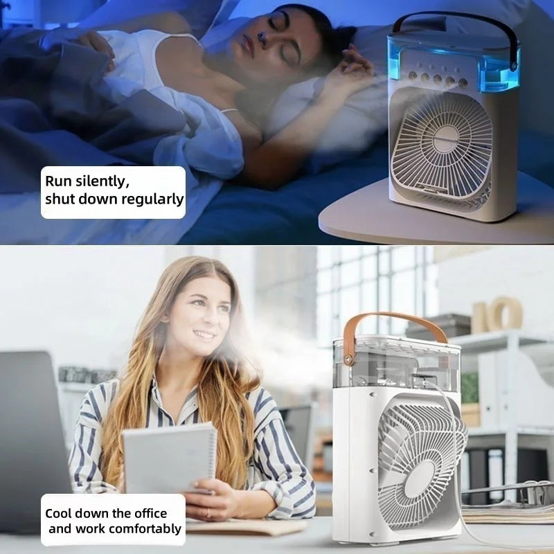 Portable Humidifier Fan Air Conditioners USB Electric Fan LED Night Light Water Mist Fun 3 In 1 Air Cooler Desktop Spray Fan