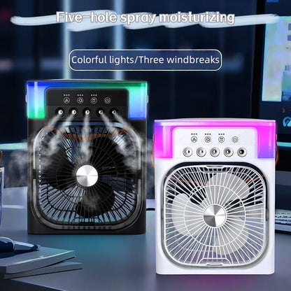 Portable Humidifier Fan Air Conditioners USB Electric Fan LED Night Light Water Mist Fun 3 In 1 Air Cooler Desktop Spray Fan