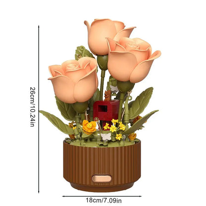 Wooden Flower Arrangement Bouquet Model Auto-Blooming Petals Dynamic Magic Sprayer & Aromatherapy Breathing Lights