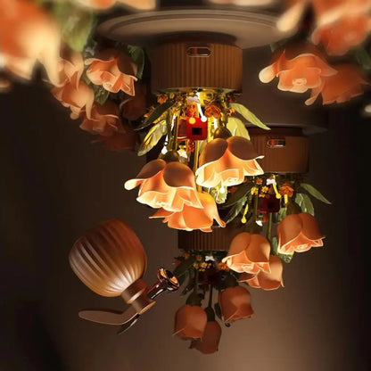 Wooden Flower Arrangement Bouquet Model Auto-Blooming Petals Dynamic Magic Sprayer & Aromatherapy Breathing Lights