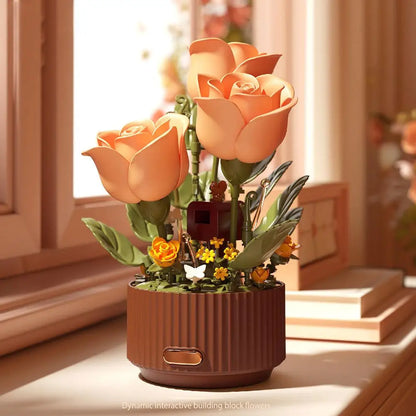 Wooden Flower Arrangement Bouquet Model Auto-Blooming Petals Dynamic Magic Sprayer & Aromatherapy Breathing Lights